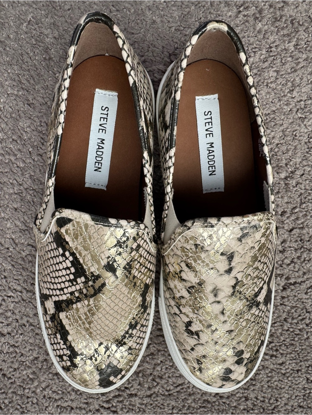Steve Madden Metallic Snake-Print Slip-On Sneakers in Gold, Black, Cream